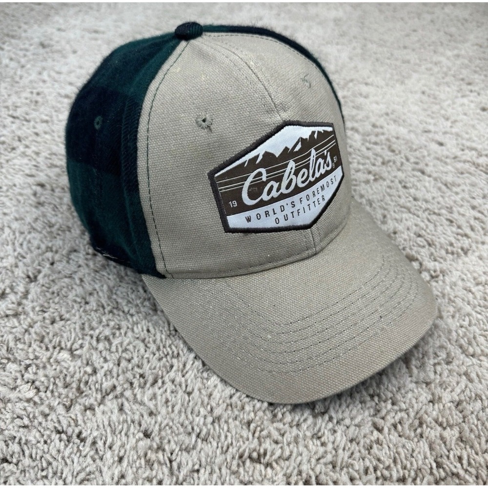 Cabelas Hat Tan Green Buffalo Plaid Snapback Hat Worlds Foremost Outfitter Cap
